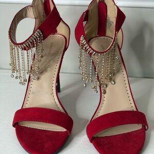 Adrienne Vittadini Red Heeled Sandals with Gold Accents